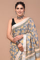 Block Printed Cotton linen Saree With Unstiched Blouse