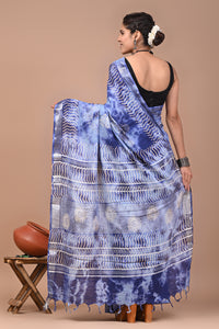 Block Printed Cotton linen Saree With Unstiched Blouse