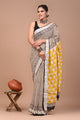 Block Printed Cotton linen Saree With Unstiched Blouse