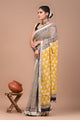 Block Printed Cotton linen Saree With Unstiched Blouse