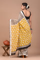 Block Printed Cotton linen Saree With Unstiched Blouse