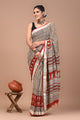 Block Printed Cotton linen Saree With Unstiched Blouse