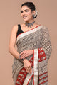 Block Printed Cotton linen Saree With Unstiched Blouse