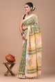 Block Printed Cotton linen Saree With Unstiched Blouse