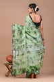 Block Printed Cotton linen Saree With Unstiched Blouse