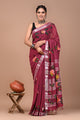 Block Printed Cotton linen Saree With Unstiched Blouse