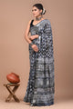 Block Printed Cotton linen Saree With Unstiched Blouse