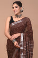 Block Printed Cotton linen Saree With Unstiched Blouse