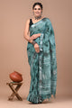 Block Printed Cotton linen Saree With Unstiched Blouse