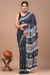 Printed Pure Cotton Mulmul Saree With Blouse