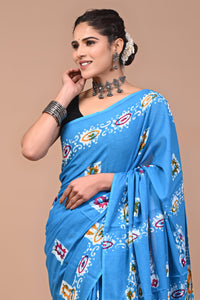 Printed Pure Cotton Mulmul Saree With Blouse