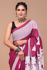 Printed Pure Cotton Mulmul Saree With Blouse