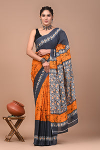 Printed Pure Cotton Mulmul Saree With Blouse