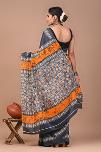 Printed Pure Cotton Mulmul Saree With Blouse