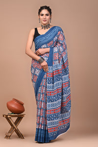 Printed Pure Cotton Mulmul Saree With Blouse