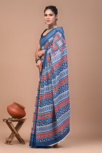 Printed Pure Cotton Mulmul Saree With Blouse