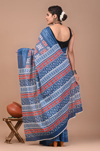 Printed Pure Cotton Mulmul Saree With Blouse