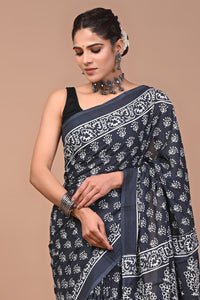 Printed Pure Cotton Mulmul Saree With Blouse