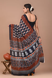 Printed Pure Cotton Mulmul Saree With Blouse