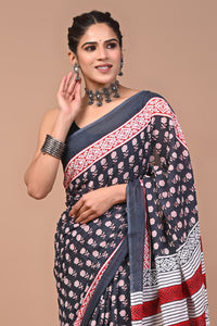 Printed Pure Cotton Mulmul Saree With Blouse