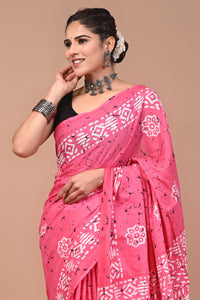 Printed Pure Cotton Mulmul Saree With Blouse