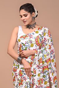 Printed Pure Cotton Mulmul Saree With Blouse