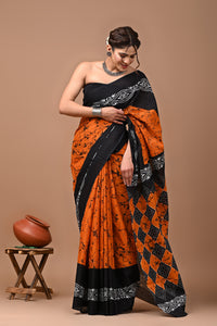 Jaipuri Printed Pure Cotton Mulmul Saree With Blouse