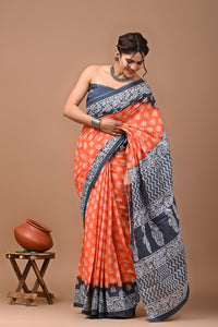 Jaipuri Printed Pure Cotton Mulmul Saree With Blouse