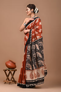 Jaipuri Printed Pure Cotton Mulmul Saree With Blouse