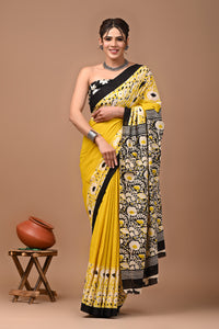 Jaipuri Printed Pure Cotton Mulmul Saree With Blouse