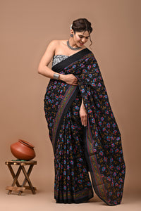 Jaipuri Printed Pure Cotton Mulmul Saree With Blouse