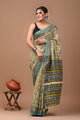 Block Printed Cotton linen Saree With Unstiched Blouse