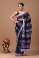 Block Printed Cotton linen Saree With Unstiched Blouse