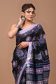 Block Printed Cotton linen Saree With Unstiched Blouse