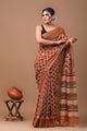 Block Printed Cotton linen Saree With Unstiched Blouse