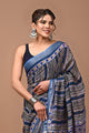 Block Printed Cotton linen Saree With Unstiched Blouse