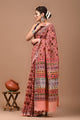 Block Printed Cotton linen Saree With Unstiched Blouse