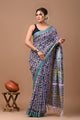 Block Printed Cotton linen Saree With Unstiched Blouse