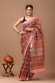 Block Printed Cotton linen Saree With Unstiched Blouse