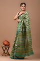 Block Printed Cotton linen Saree With Unstiched Blouse