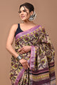 Block Printed Cotton linen Saree With Unstiched Blouse