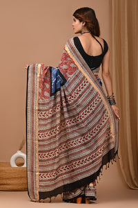 Crafts Moda Beautiful Block Printed Assam Silk Saree