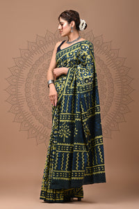 Indian Block Printed Cotton Saree With Blouse