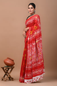 Jaipuri Printed Pure Cotton Mulmul Saree With Blouse