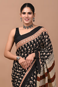 Jaipuri Printed Pure Cotton Mulmul Saree With Blouse