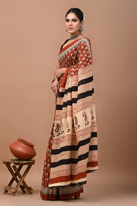 Jaipuri Printed Pure Cotton Mulmul Saree With Blouse