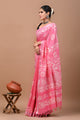 Block Printed Cotton linen Saree With Unstiched Blouse