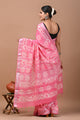 Block Printed Cotton linen Saree With Unstiched Blouse