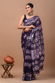 Block Printed Cotton linen Saree With Unstiched Blouse