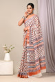 Hand Block Printed Linen Saree With Unstitched Blouse